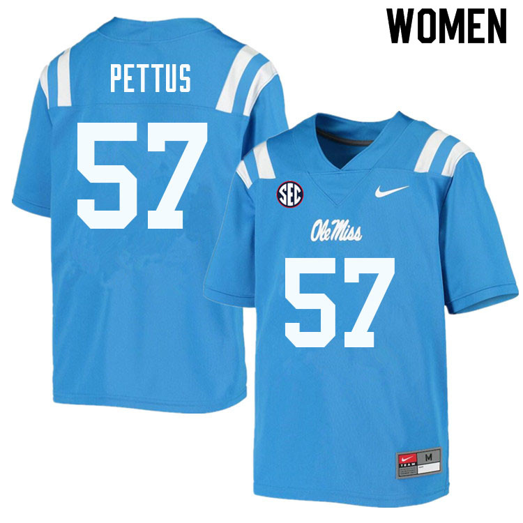 Micah Pettus Ole Miss Rebels NCAA Women's Powder Blue #57 Stitched Limited College Football Jersey BKK0858LP